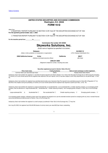 Thumbnail Skyworks Solutions
 10-Q Quarterly Report FY2022 