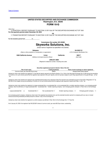 Thumbnail Skyworks Solutions
 10-Q Quarterly Report FY 