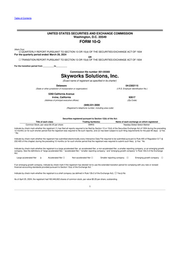 Thumbnail Skyworks Solutions
 10-Q Quarterly Report FY 