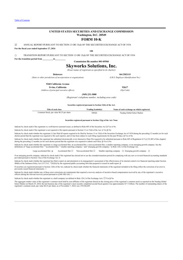 Thumbnail Skyworks Solutions
 10-K Annual Report 2024