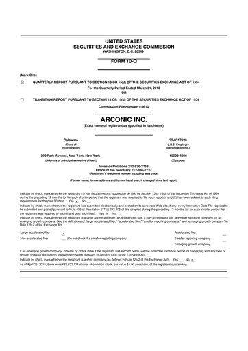 Thumbnail Howmet Aerospace
 10-Q Quarterly Report FY2018 