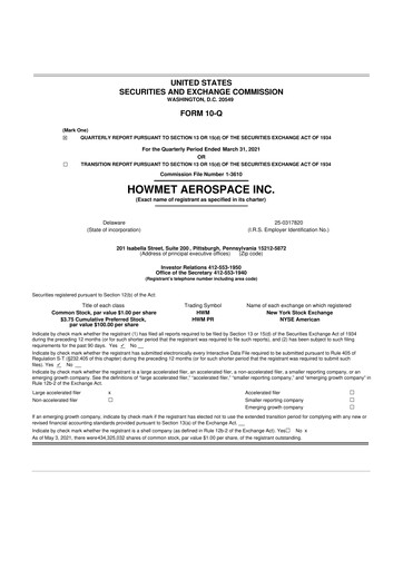 Thumbnail Howmet Aerospace
 10-Q Quarterly Report FY2021 
