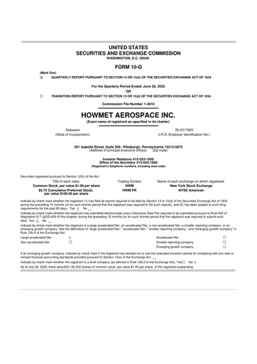 Thumbnail Howmet Aerospace
 10-Q Quarterly Report FY2025 