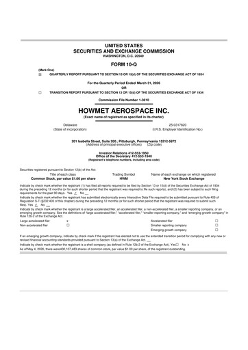 Thumbnail Howmet Aerospace
 10-Q Quarterly Report FY 