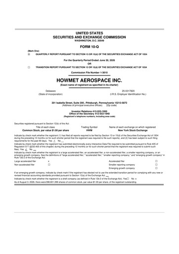 Thumbnail Howmet Aerospace
 10-Q Quarterly Report FY2026 