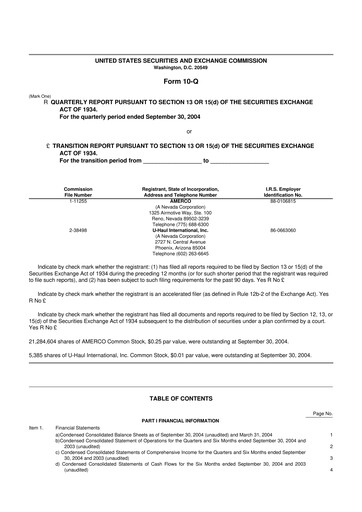 Thumbnail U-Haul 10-Q Quarterly Report FY 
