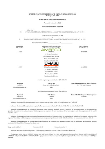 Thumbnail U-Haul 10-K Annual Report 