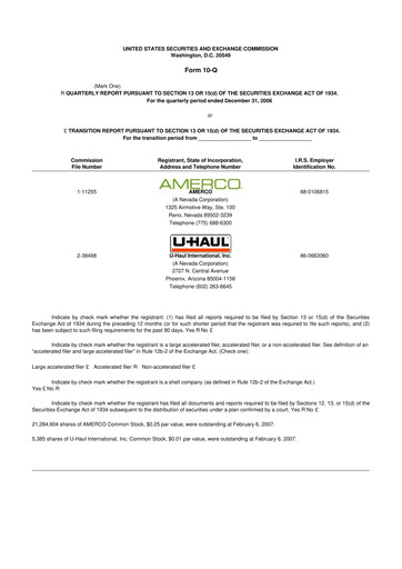 Thumbnail U-Haul 10-Q Quarterly Report FY 