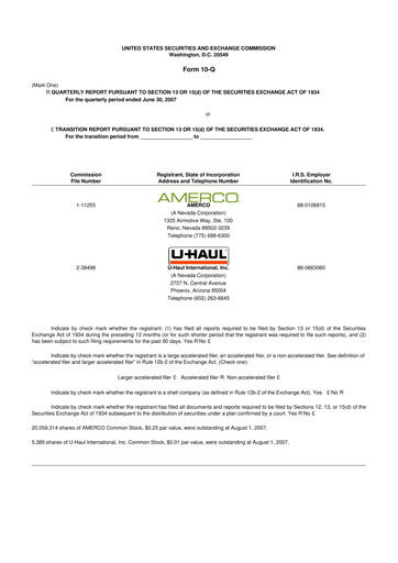 Thumbnail U-Haul 10-Q Quarterly Report FY 