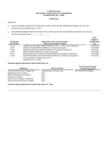 Thumbnail American Electric Power 10-K Annual Report 2012