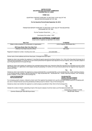 Thumbnail American Express 10-Q Quarterly Report FY2018 