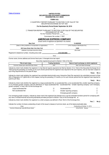 Thumbnail American Express 10-Q Quarterly Report FY2019 