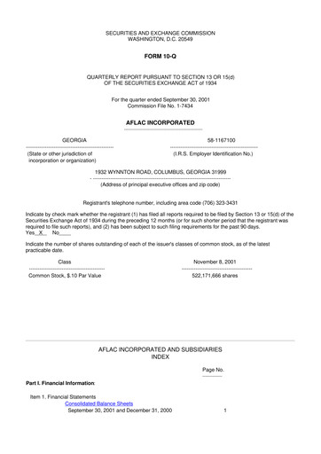 Thumbnail Aflac 10-Q Quarterly Report FY 