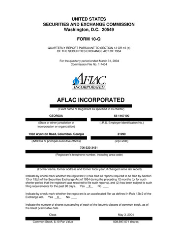 Thumbnail Aflac 10-Q Quarterly Report FY 