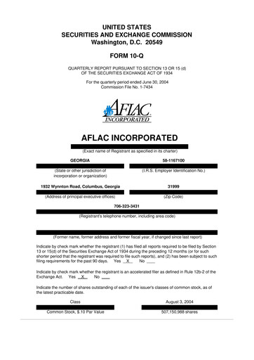 Thumbnail Aflac 10-Q Quarterly Report FY 