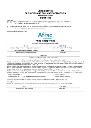 Thumbnail Aflac 10-Q Quarterly Report FY2012 