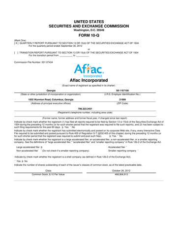 Thumbnail Aflac 10-Q Quarterly Report FY2012 