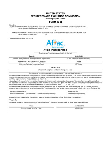 Thumbnail Aflac 10-Q Quarterly Report FY2013 