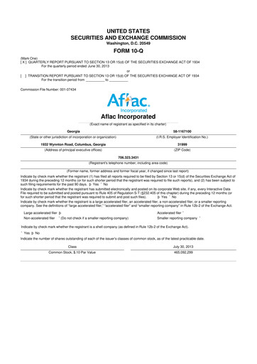 Thumbnail Aflac 10-Q Quarterly Report FY2013 