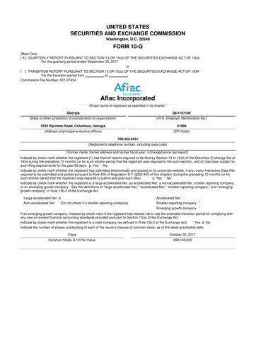 Thumbnail Aflac 10-Q Quarterly Report FY2017 