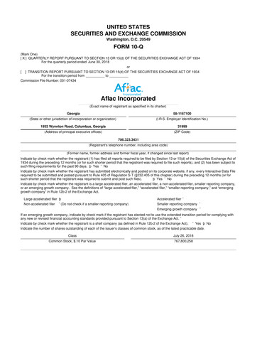 Thumbnail Aflac 10-Q Quarterly Report FY2018 