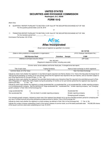 Thumbnail Aflac 10-Q Quarterly Report FY2019 