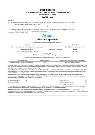 Thumbnail Aflac 10-Q Quarterly Report FY2020 