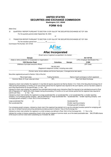 Thumbnail Aflac 10-Q Quarterly Report FY2023 