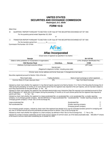 Thumbnail Aflac 10-Q Quarterly Report FY2024 