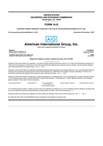 Thumbnail American International Group 10-Q Quarterly Report FY2018 