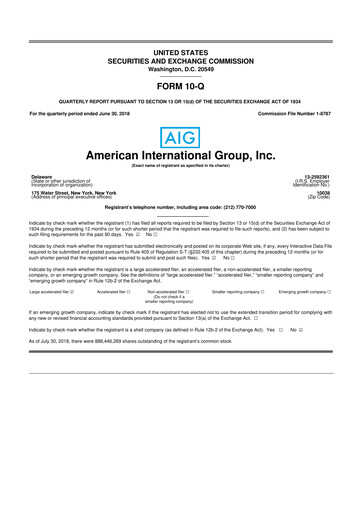 Thumbnail American International Group 10-Q Quarterly Report FY2018 