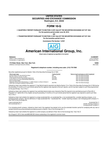 Thumbnail American International Group 10-Q Quarterly Report FY2019 