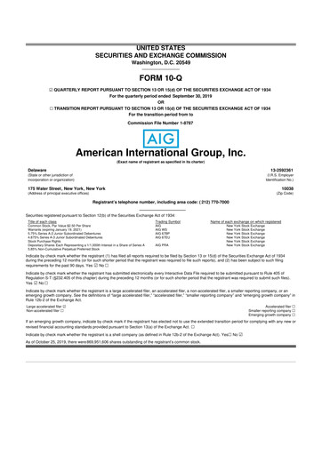 Thumbnail American International Group 10-Q Quarterly Report FY2019 