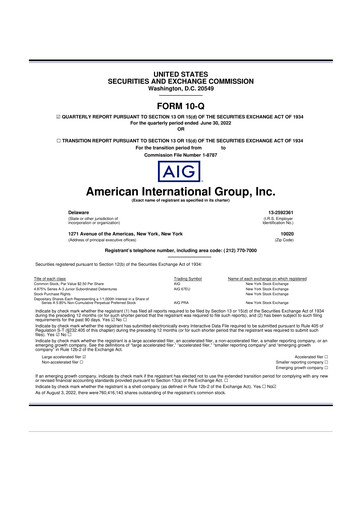Thumbnail American International Group 10-Q Quarterly Report FY2022 