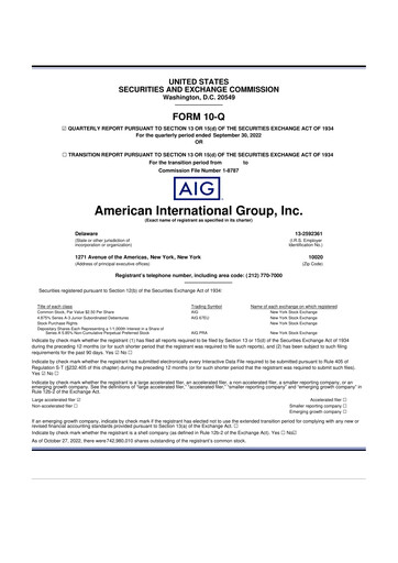 Thumbnail American International Group 10-Q Quarterly Report FY2022 