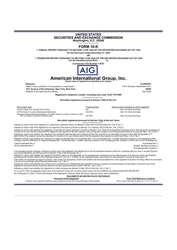 Thumbnail American International Group 10-K Annual Report 2022