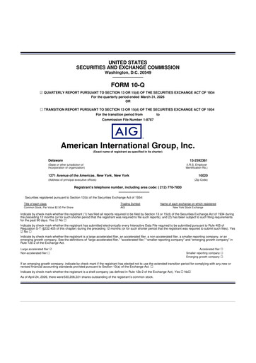Thumbnail American International Group 10-Q Quarterly Report FY 