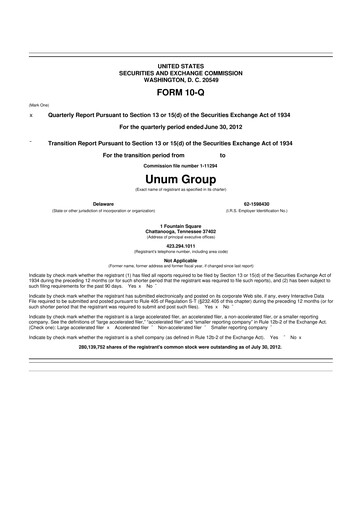 Thumbnail Unum 10-Q Quarterly Report FY2012 