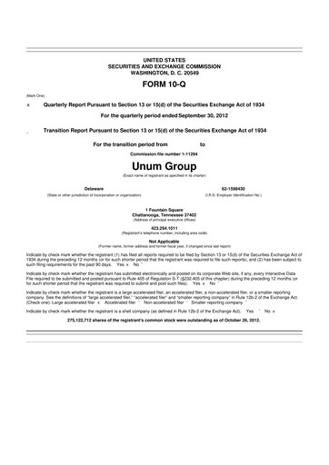 Thumbnail Unum 10-Q Quarterly Report FY2012 