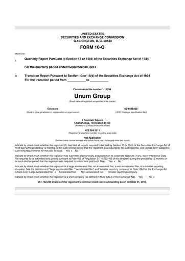 Thumbnail Unum 10-Q Quarterly Report FY2013 