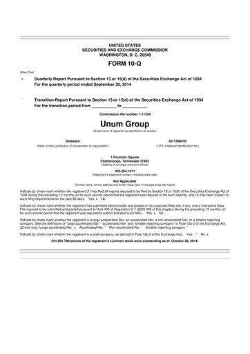 Thumbnail Unum 10-Q Quarterly Report FY2014 