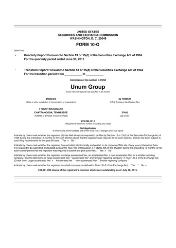 Thumbnail Unum 10-Q Quarterly Report FY2015 