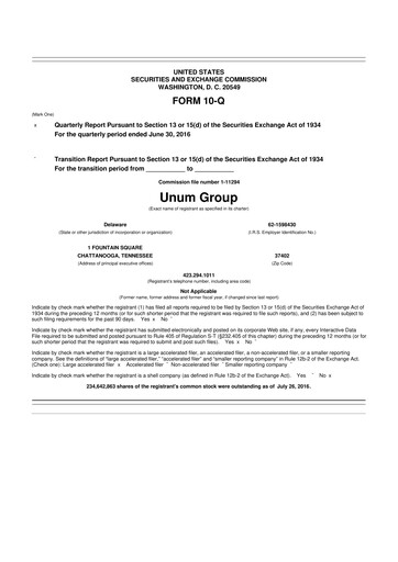 Thumbnail Unum 10-Q Quarterly Report FY2016 