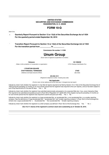 Thumbnail Unum 10-Q Quarterly Report FY2016 