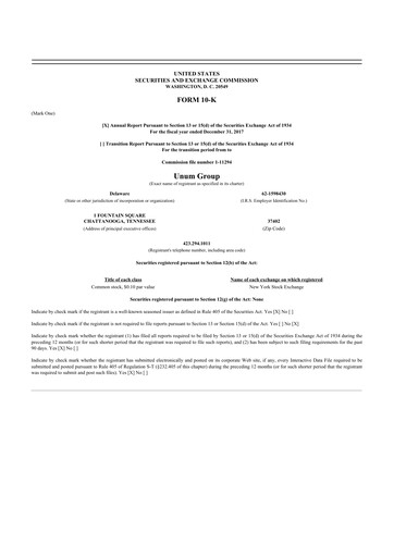 Thumbnail Unum 10-K Annual Report 2017