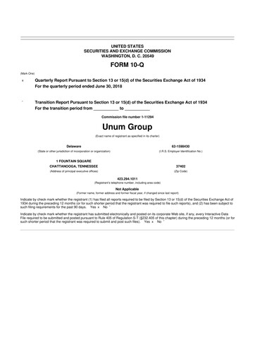 Thumbnail Unum 10-Q Quarterly Report FY2018 