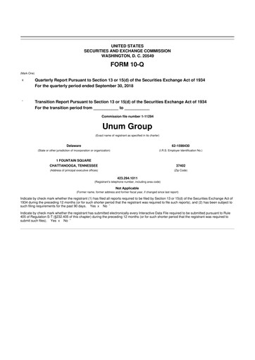 Thumbnail Unum 10-Q Quarterly Report FY2018 