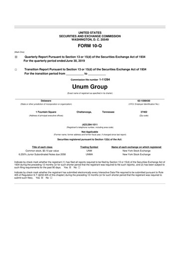 Thumbnail Unum 10-Q Quarterly Report FY2019 