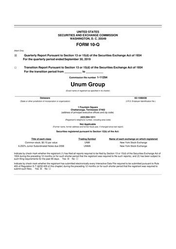 Thumbnail Unum 10-Q Quarterly Report FY2019 