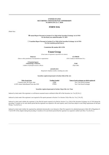 Thumbnail Unum 10-K Annual Report 2019